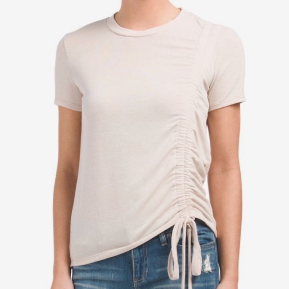 New Cream Yellow Side Ruche Cotton Tee